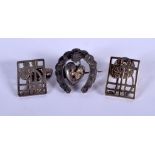 A PAIR OF RENNIE MACKINTOSH SILVER CUFFLINKS and a brooch. 10 grams. (3)