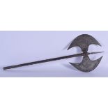 A VINTAGE OTTOMAN MUGHAL ISLAMIC DOUBLE CRESCENT AXE SHAMSHIR KILIJ decorated with floral motifs and