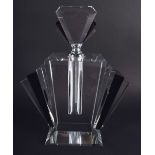 AN ART DECO STYLE BLACK AND CLEAR GLASS SCENT BOTTLE. 24 cm x 13 cm.