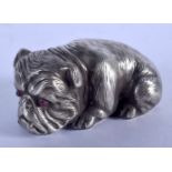 A CONTINENTAL SILVER FIGURE OF A BULLDOG. 62 grams. 7 cm x 3 cm.