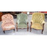 Three antique upholstered Tub chairs 92 x 64 x 90,