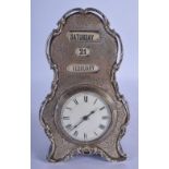 AN ANTIQUE SILVER DESK CLOCK. 18 cm x 11 cm.