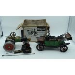 A vintage Mamod steam powered rolling machine and a tin plate car 32cm (2).