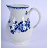 18th c. Liverpool sparrowbeak jug painted in underglaze blue with flowers under a line and loop bord