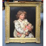 Rose Mead (1867-1946) Oil on canvas, Girl and doll. Image 57 cm x 50 cm.