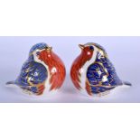 Royal Crown Derby paperweight of a robin and another similar. 7.5cm high (2)