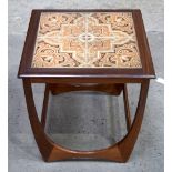 A G plan wooden occasional table with a tile top 52 x50 x 50cm.
