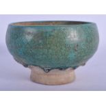 A 19TH CENTURY PERSIAN TURQUOISE GLAZED KASHAN POTTERY BOWL. 13 cm x 9 cm.
