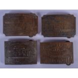 FOUR CONTINENTAL CONTEMPORARY BRONZE BUCKLES. 9 cm x 7 cm. (4)