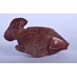 A JAPANESE BOXWOOD FISH BOX. 11 cm x 5 cm.