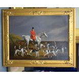 Manner of Edwin M Fox (Active 1830-1870) Oil on canvas, Foxhunting male upon a horse with hounds. Im