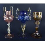 TWO VENETIAN GLASSES together with a Lobmeyr type glass. Largest 21 cm high. (3)