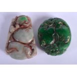 TWO CHINESE CARVED JADE PENDANTS 20th Century. Largest 5 cm x 4 cm. (2)