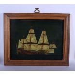 AN UNUSUAL CHINESE TRADE REVERSE PAINTED GLASS PANEL depicting a clipper at sea. Image 44 cm x 30 cm