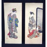 A pair of Japanese prints of Geisha girls 100 mx 43cm (2).