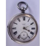 AN ANTIQUE SILVER POCKET WATCH. 170 grams overall. 7 cm wide.