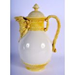 Royal Worcester face mask jug and cover decorated in antique yellow c.1880s. 25.5cm high