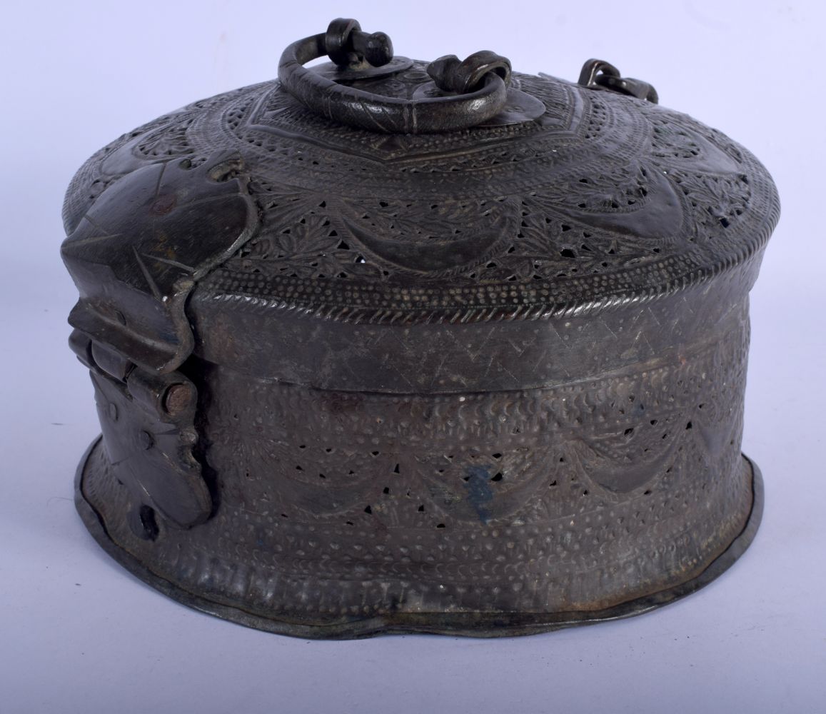 A LARGE 19TH CENTURY INDIAN PANDAN METAL SPICE BOX decorated with crescent moon motifs etc. 24 cm x - Image 3 of 4