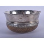 A 1950S SILVER MOUNTED WOOD MAZER BOWL. Sheffield 1952. 203 grams overall. 12 cm diameter.