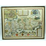 Framed Lithographic print of a map of Sussex and Kent 39 x 51cm