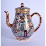 AN 18TH CENTURY CHINESE EXPORT CLOBBERED TEAPOT AND COVER Qianlong, painted with figures. 12 cm x 8