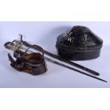 A KING GEORGE V SWORD with belt, frog and tin helmet case. (3)