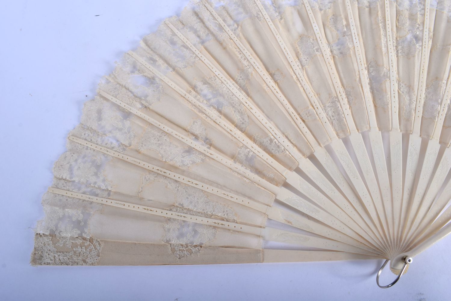 TWO ANTIQUE IVORY FANS and a candlestick. Largest 40 cm extended. (3) - Image 8 of 12