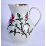 18th c. Worcester sparrow beak jug painted with a rose and rose bud, perhaps a Jacobite connection.