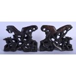 A PAIR OF 19TH CENTURY CHINESE CARVED HARDWOOD SHELL DISPLAY STANDS Qing. 19 cm x 5 cm.