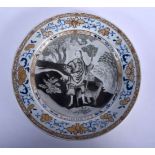 A CONTEMPORARY CHINESE EXPORT EN GRISAILLE PORCELAIN PLATE Qianlong style, painted with a figures wi