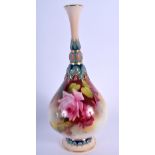Royal Worcester tall bottle shaped vase painted with Hadley style roses by Harry Martin, signed, dat