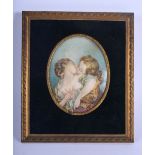 AN EARLY 20TH CENTURY CONTINENTAL PAINTED IVORY MINIATURE depicting kissing figures. Image 10.5 cm x
