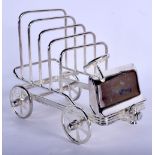 A NOVELTY SILVER PLATED CAR TOAST RACK. 12 cm x 17 cm.