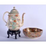 AN EARLY 20TH CENTURY JAPANESE MEIJI PERIOD SATSUMA TEAPOT AND COVER together with a satsuma bowl &