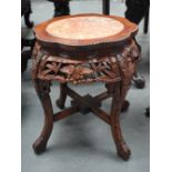 A 19TH CENTURY CHINESE HARDWOOD MARBLE INSET STAND decorated with leaves. 48 cm x 46 cm.