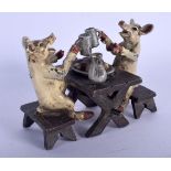 A CONTEMPORARY COLD PAINTED BRONZE GROUP OF PIGS. 9 cm x 7 cm.