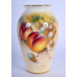 Royal Worcester vase painted with fruit by Roberts, shape G461, black mark. 10cm high