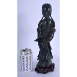 A LARGE EARLY 20TH CENTURY CHINESE CARVED JADE FIGURE OF A FEMALE IMMORTAL modelled in flowing robes