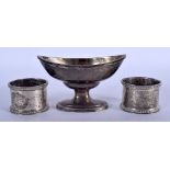A GEORGE III SILVER SALT together with two silver napkin rings. London 1796 & Sheffield 1901. 180 gr