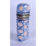 A 19TH CENTURY MEISSEN PORCELAIN SILVER MOUNTED SCENT BOTTLE. 8.5 cm x 2 cm.