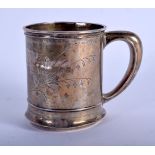 A VINTAGE STERLING SILVER MUG. 94 grams. 10 cm x 8 cm.