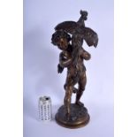 French School (19th Century) Bronze, Study of a boy holding a rearing fowl. 49 cm x 14 cm.