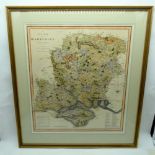Framed Lithographic print of a map of Hampshire 50 x 45cm