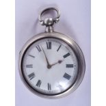AN ANTIQUE PAIR CASED SILVER WATCH. 157 grams overall. 7 cm wide.