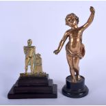 A LATE 19TH CENTURY CONTINENTAL BRONZE FIGURE together with a brass William IV plaque. Largest 17 cm