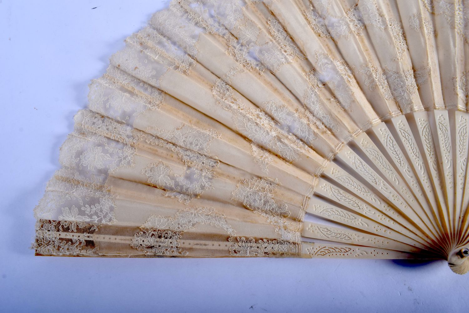TWO ANTIQUE IVORY FANS and a candlestick. Largest 40 cm extended. (3) - Image 6 of 12