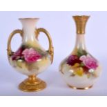 Royal Worcester vase painted with roses in Hadley style date mark for 1924 and a Royal Worcester two