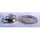 AN ANTIQUE SILVER PLATED TUREEN AND COVER together with a Christofle dish. 30 cm x 20 cm. (2)