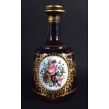 A 19TH CENTURY BOHEMIAN GLASS LIQUOR DECANTER AND STOPPER painted with enamelled flowers. 21 cm high
