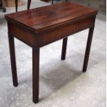 A GEORGE III MAHOGANY FOLD OVER CARD TABLE of rectangular form. 81 cm x 75 cm.